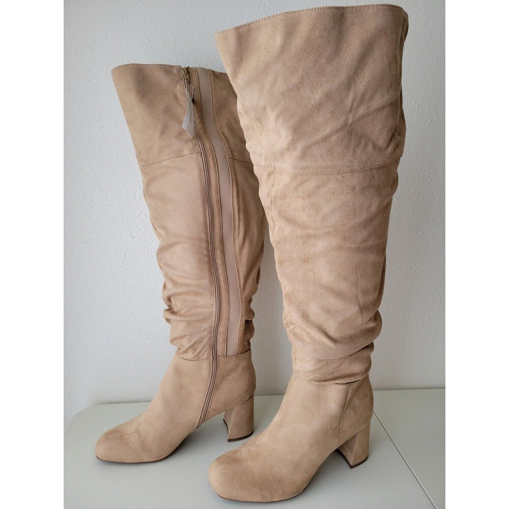 Lane Bryant Womens 12W NWT Tan Faux Suede Slouch Over Knee Extra Wide Calf Boots